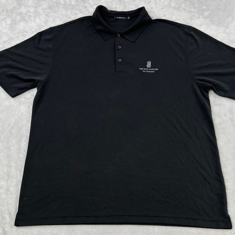 Bugatchi Ritz-Carlton Polo Shirt Size‎ XXL Black Mens Luxury Micro-Ribbed Logo